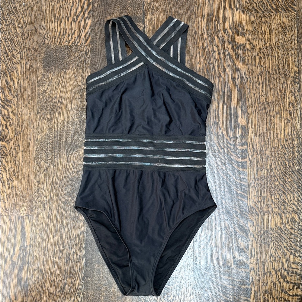 Aava Black Cross-strap One-Piece Swimsuit